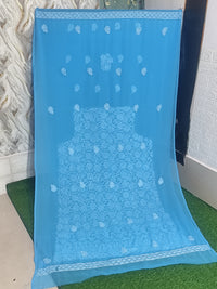 Sky Blue Lucknowi Chikankari Hand-Embroidered Georgette Unstitched Suit Material with Dupatta