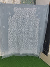 Ice Blue Lucknowi Chikankari Hand-Embroidered Georgette Unstitched Suit Material with Dupatta