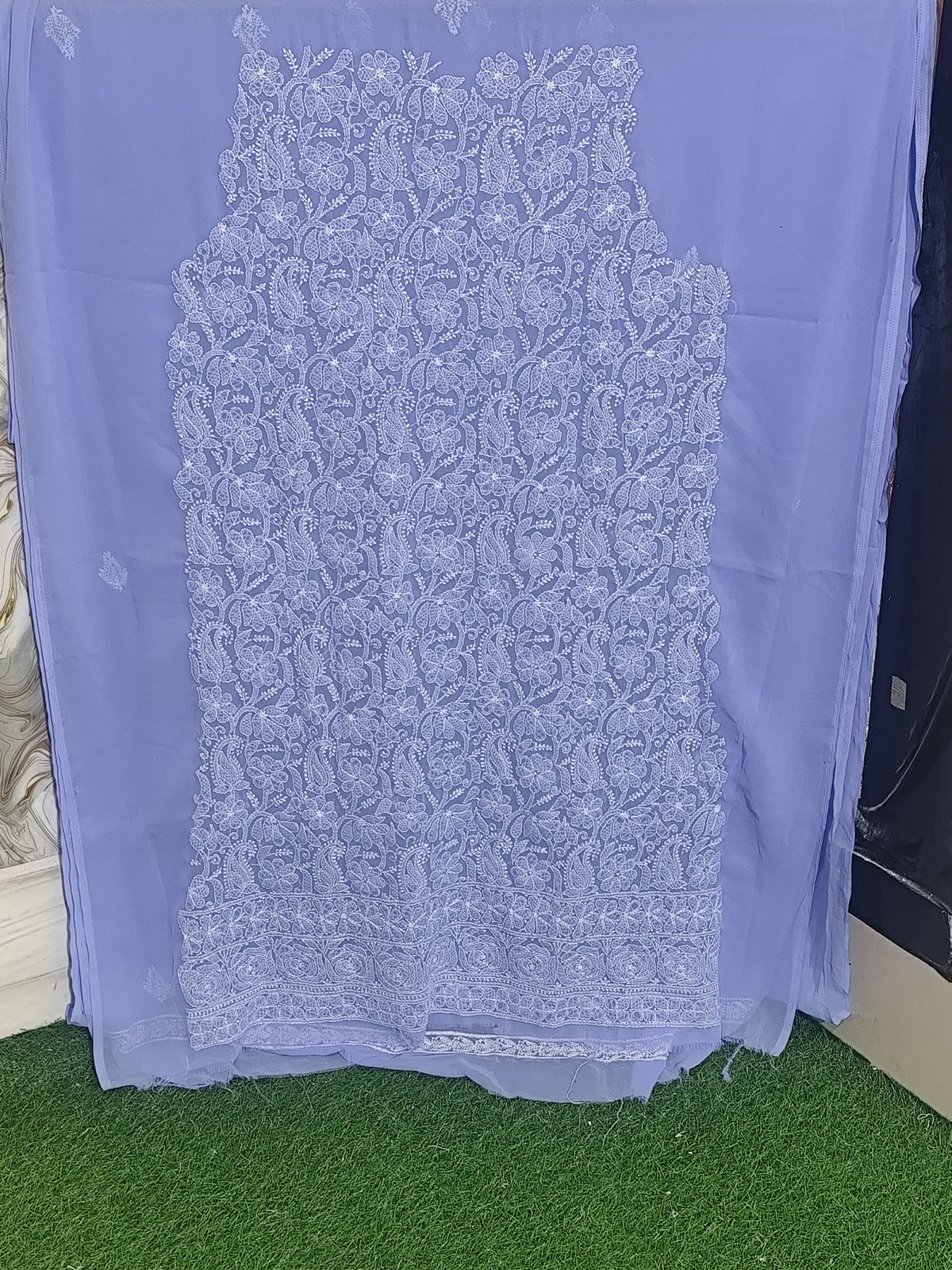 Pastel Lavender / Lilac Georgette Lucknowi Chikankari Hand-Embroidered