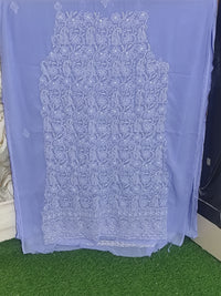 Pastel Lavender / Lilac Georgette Lucknowi Chikankari Hand-Embroidered