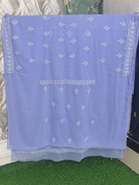 Pastel Lavender / Lilac Georgette Lucknowi Chikankari Hand-Embroidered