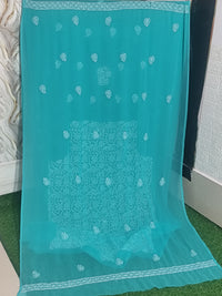 Teal Green / Sea Green Lucknowi Chikankari Hand-Embroidered Georgette Unstitched Suit Material with Dupatta
