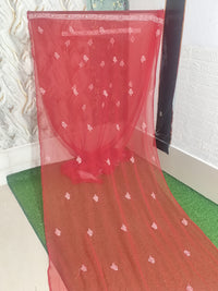 Ruby Red Lucknowi Chikankari Hand-Embroidered Georgette Unstitched Suit Material with Dupatta