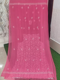 Rani Pink / Magenta Lucknowi Chikankari Hand-Embroidered Georgette Unstitched Suit Material with Dupatta