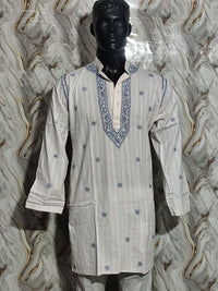 Hand-Embroidered Lucknowi Cotton Kurta for Men