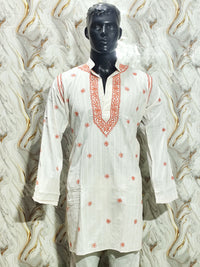 Hand-Embroidered Lucknowi Cotton Kurta for Men