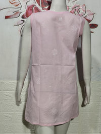Women's Sleeveless Cotton Lucknowi Chikankari Short Kurti