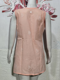Women's Sleeveless Cotton Lucknowi Chikankari Short Kurti
