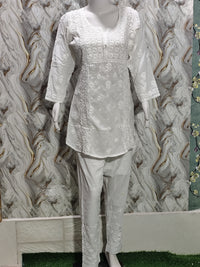 Women's Pure White Dyeable Modal Satin Chikankari Co-ord Set