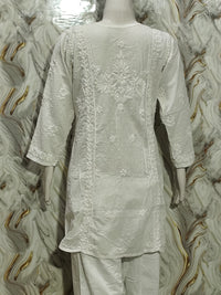 Women's Pure White Dyeable Modal Satin Chikankari Co-ord Set