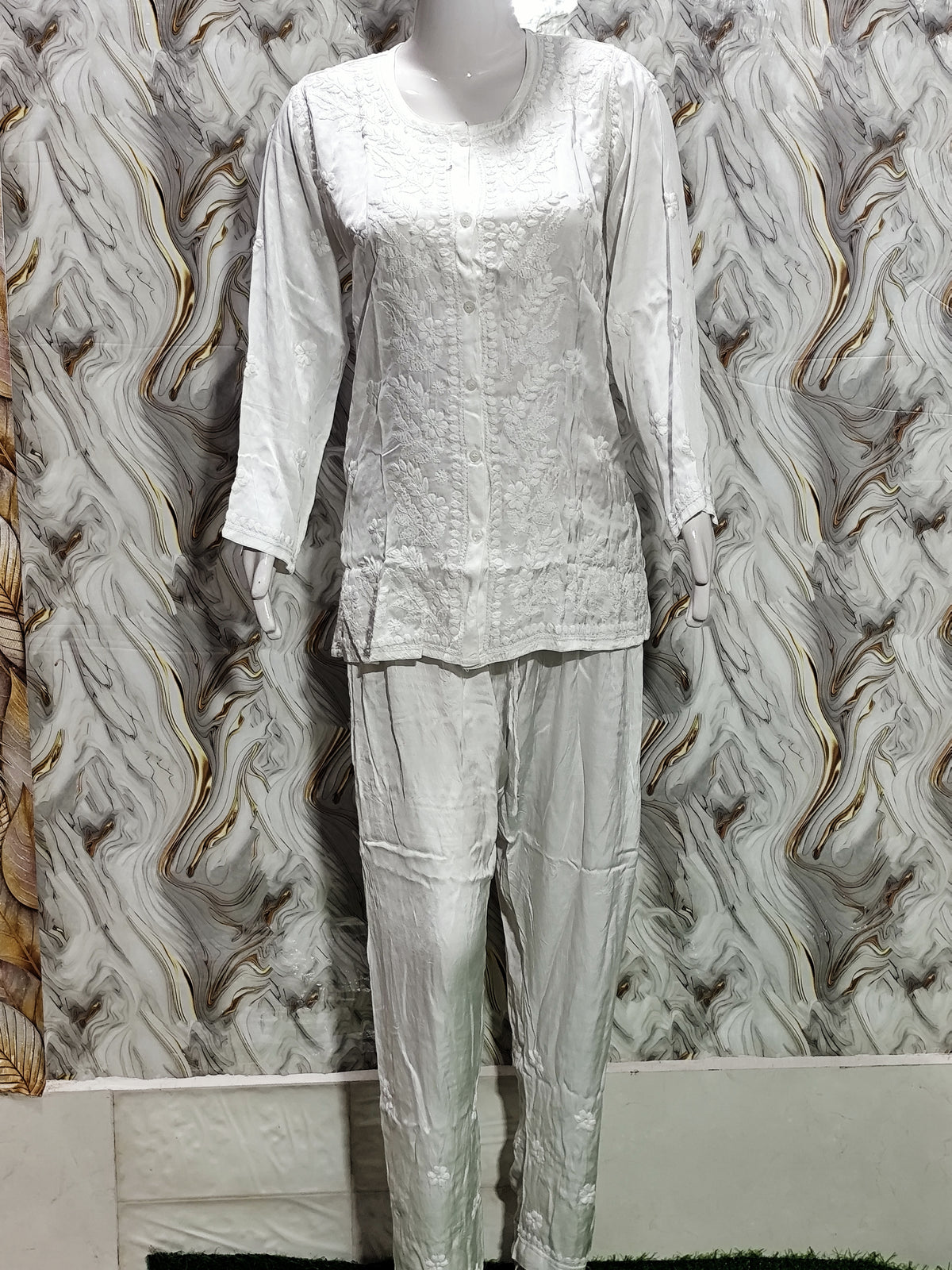 Pure Cotton Lucknowi Chikankari Button-Down Co-ord Set
