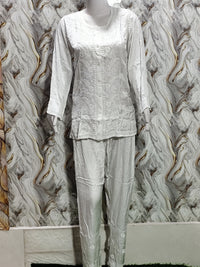 Pure Cotton Lucknowi Chikankari Button-Down Co-ord Set