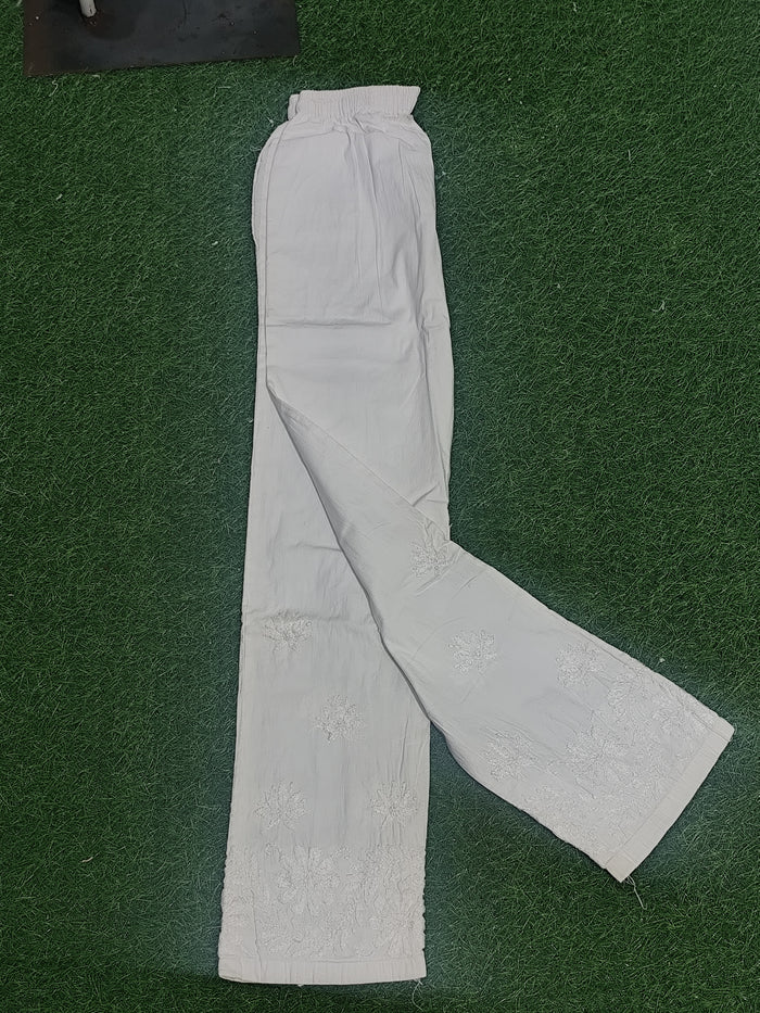 Women’s White Chikankari Lycra Stretchable Pants / Trousers