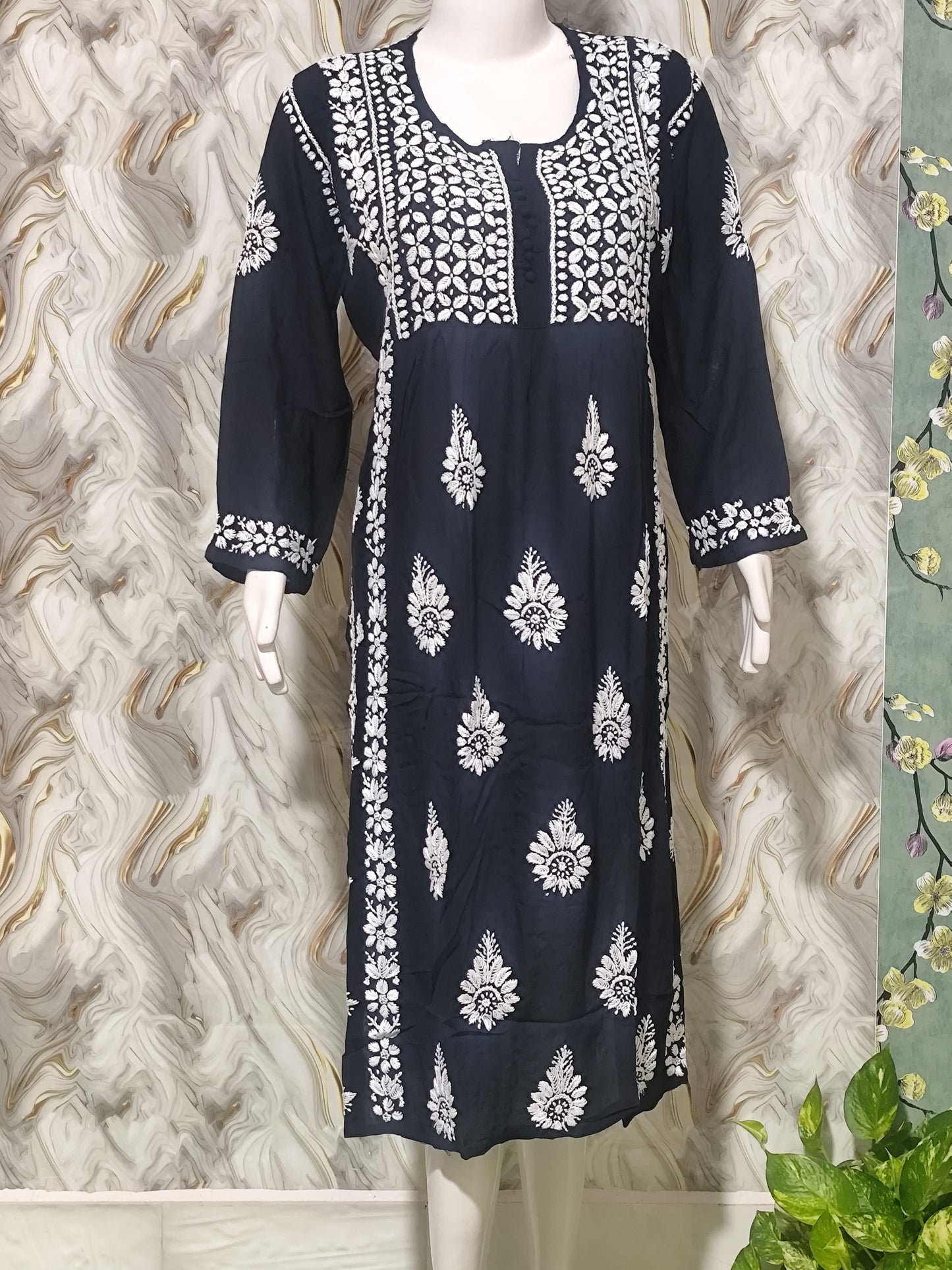 Designer Lucknowi Chikankari Nayra Cut Kurti for Women | Heavy Rayon Festive Ethnic Dress