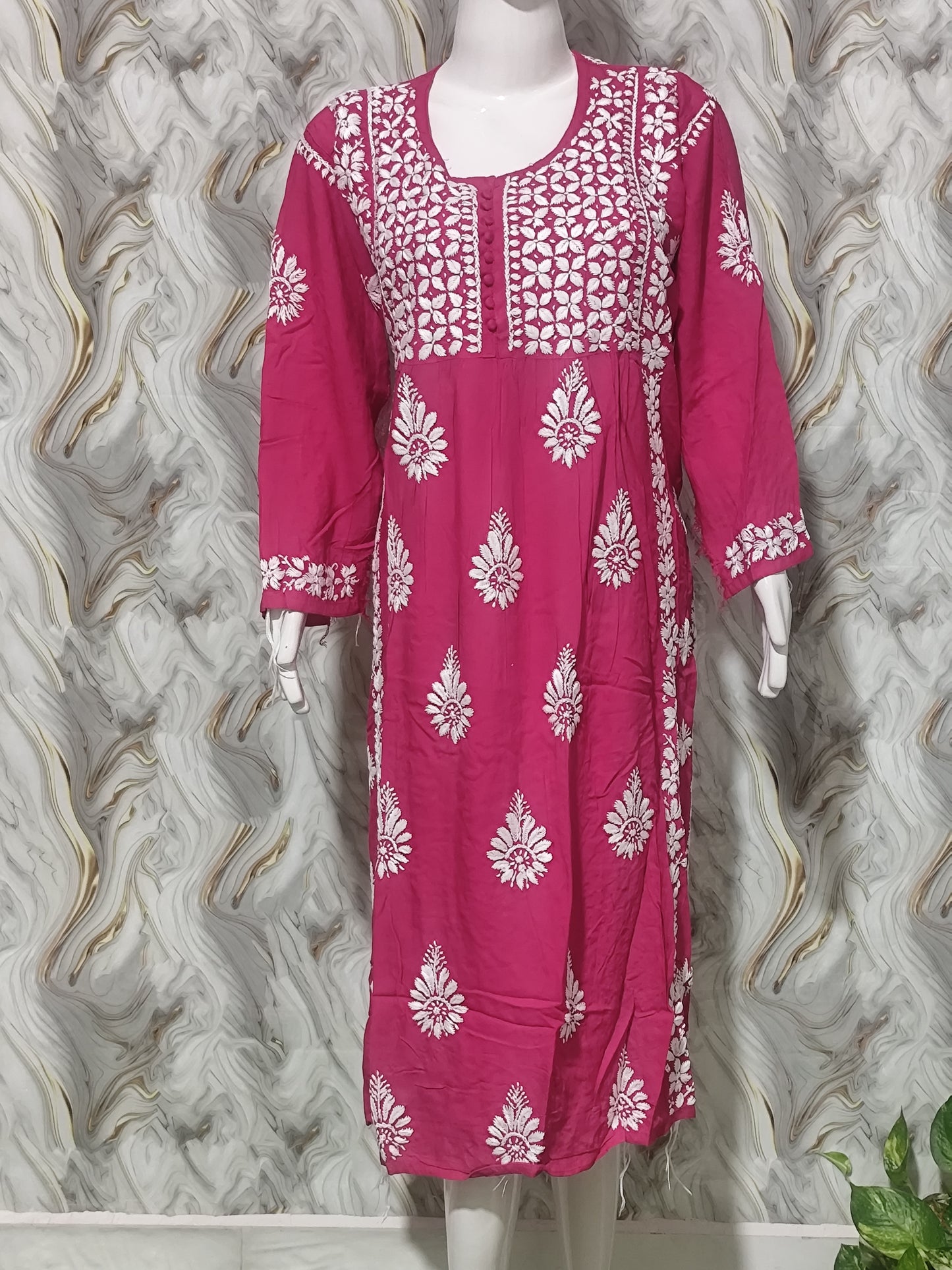 Designer Lucknowi Chikankari Nayra Cut Kurti for Women | Heavy Rayon Festive Ethnic Dress