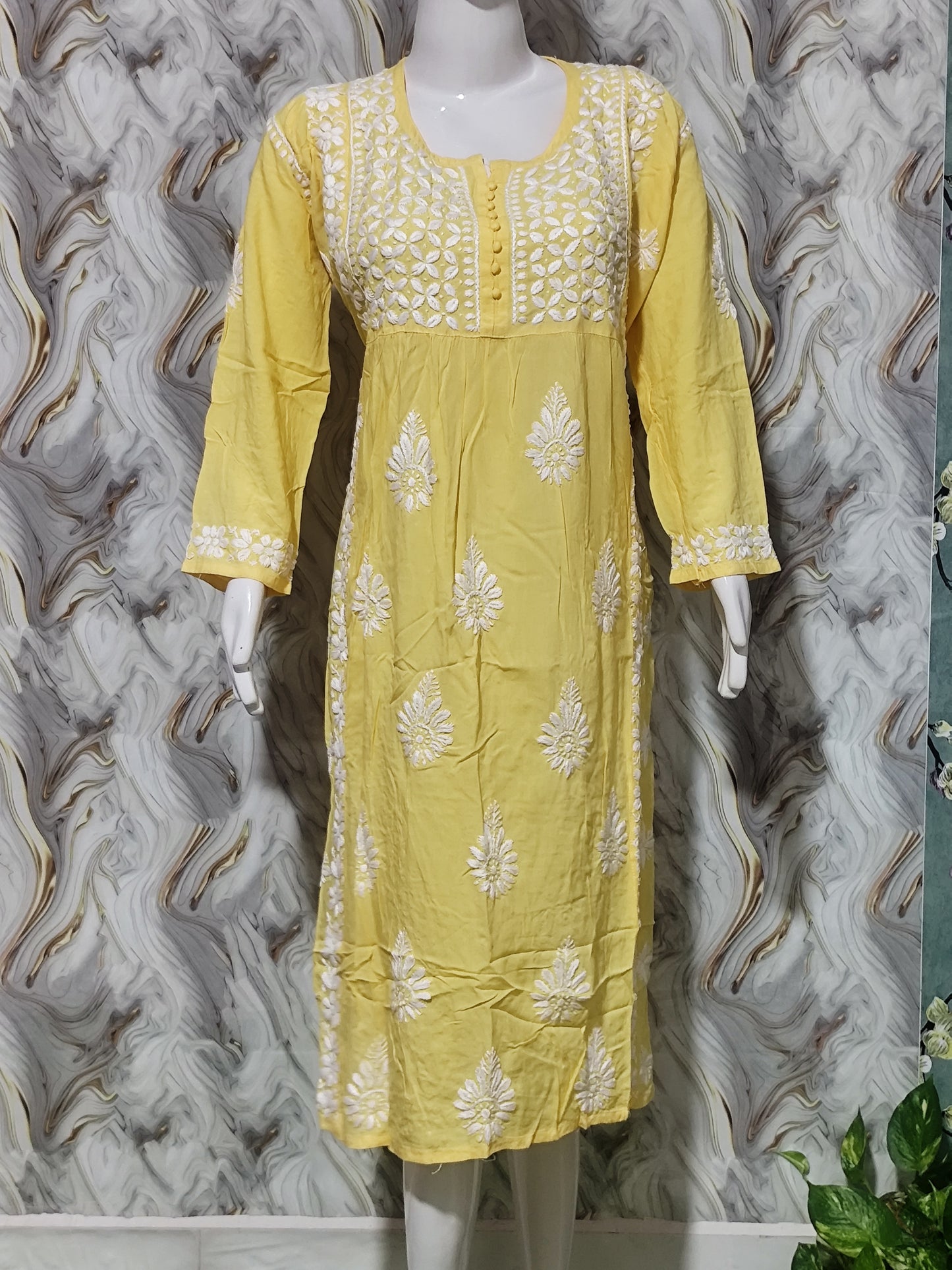 Designer Lucknowi Chikankari Nayra Cut Kurti for Women | Heavy Rayon Festive Ethnic Dress