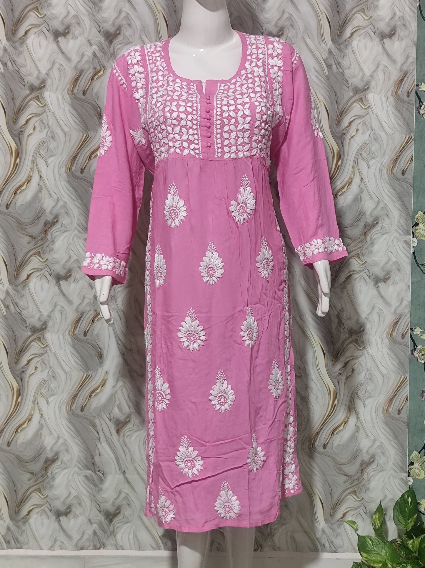 Designer Lucknowi Chikankari Nayra Cut Kurti for Women | Heavy Rayon Festive Ethnic Dress