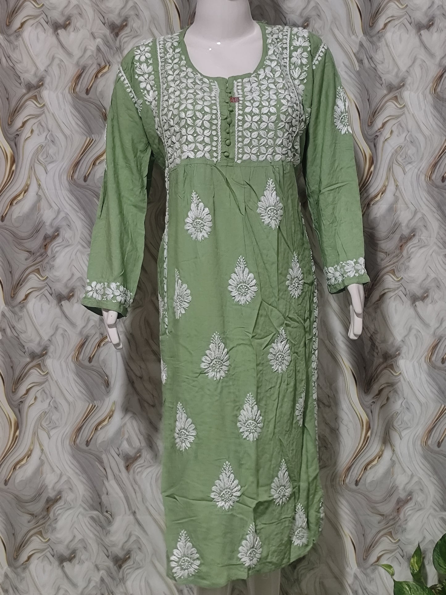 Designer Lucknowi Chikankari Nayra Cut Kurti for Women | Heavy Rayon Festive Ethnic Dress