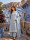 Sky Blue Mal Chandari Kurta Dupatta Set