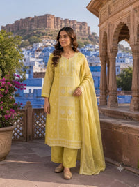 Yellow Mal Chandari Suit Piece