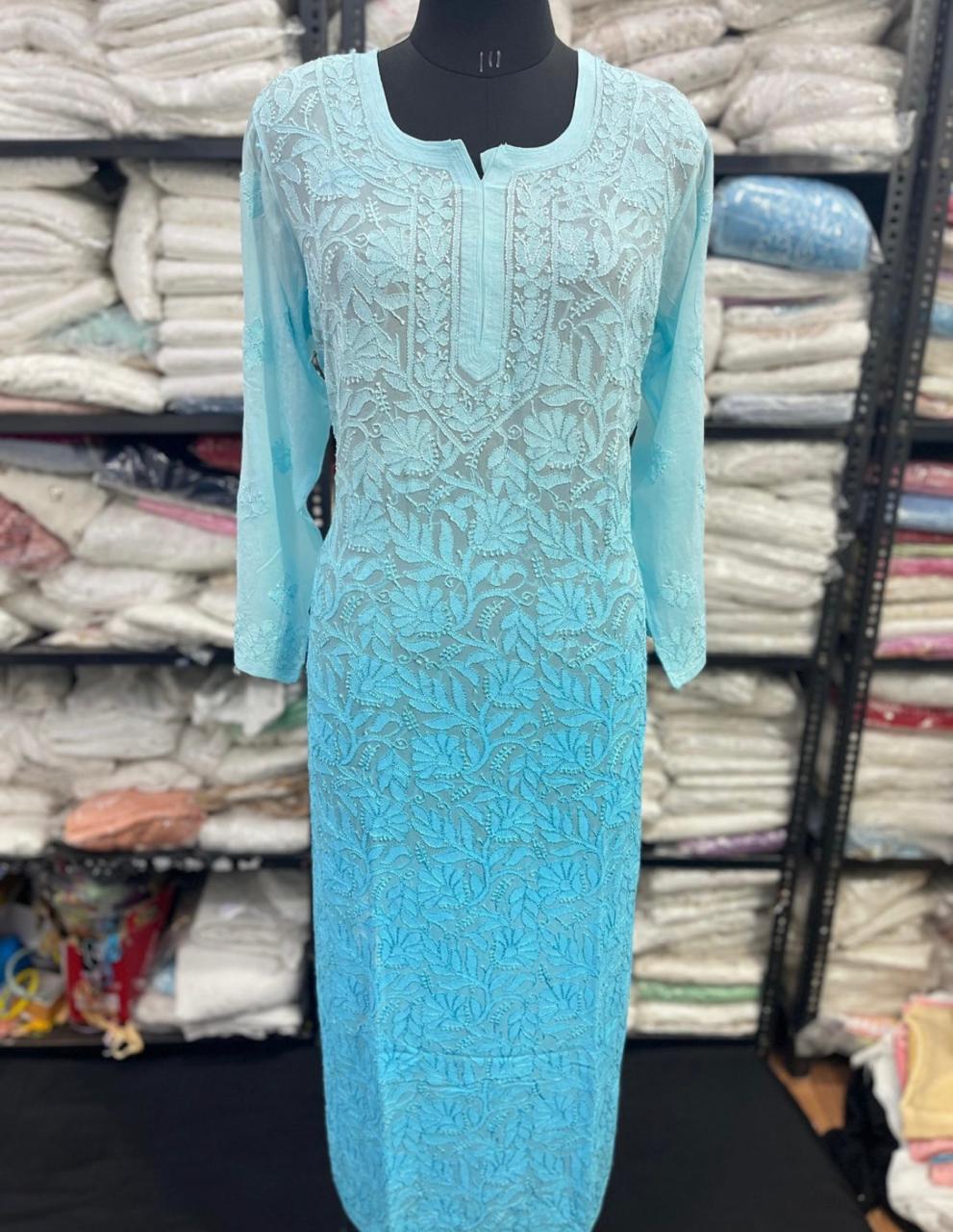Stunning Lucknowi Chikankari Viscose Kurti featuring an eye-catching ombre / dual-tone shade transition