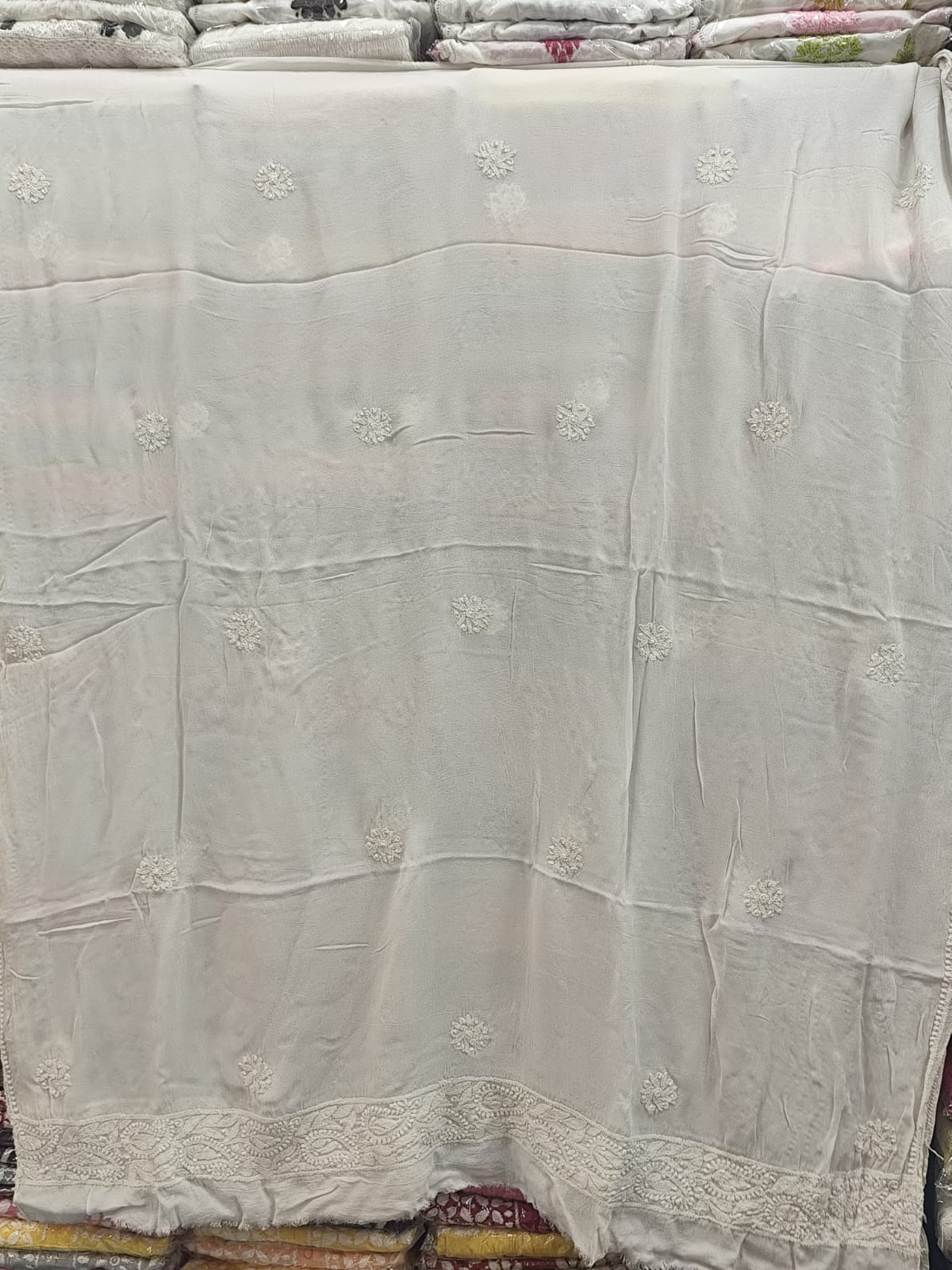 Ivory Pure Georgette Chikankari Dupatta | Lightweight | Lucknowi Embroidery