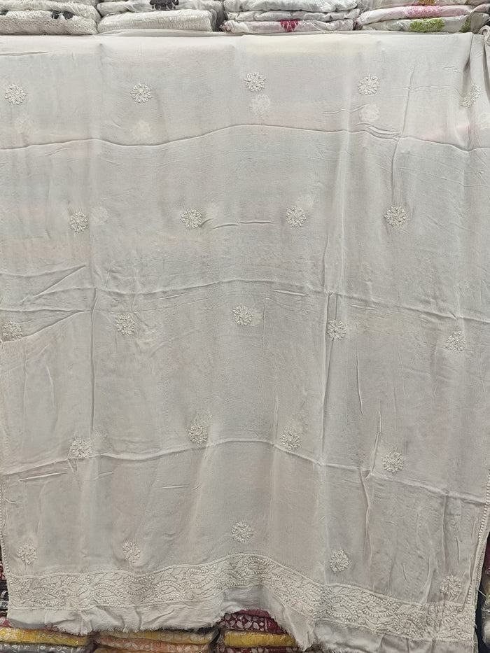Ivory Pure Georgette Chikankari Dupatta | Lightweight | Lucknowi Embroidery