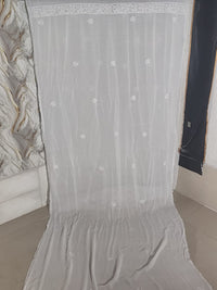 Hand Embroidered White&nbsp;Viscose&nbsp;Georgette Lucknowi Chikankari&nbsp;Unstitched&nbsp;Kurta&nbsp;Dupatta Set&nbsp;