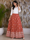 Chikankari Skirts Ghass patti Work - Brick Red