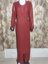 Chikankari Viscous Kurta Set- Brick Red with Mukesh