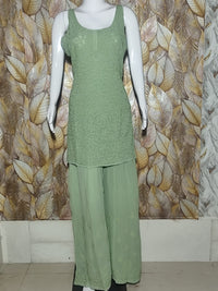 Classic Sage Green / Light Olive Viscose Chikankari Set.