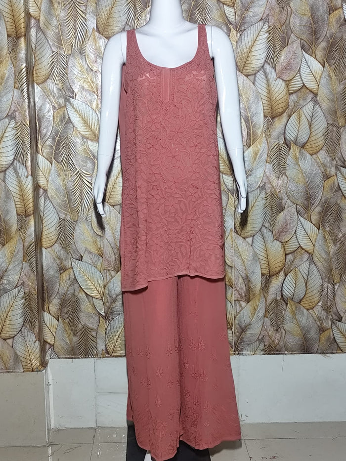 Chikankari Noodle Strip Set - Brick Red