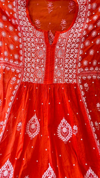 Orange Mul Chanderi Embroidered Suit Set