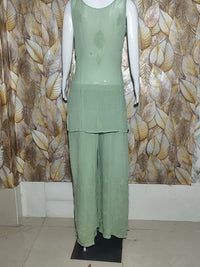 Classic Sage Green / Light Olive Viscose Chikankari Set.