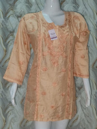 Peach / Light Apricot Hand-Embroidered Chanderi Short Kurti