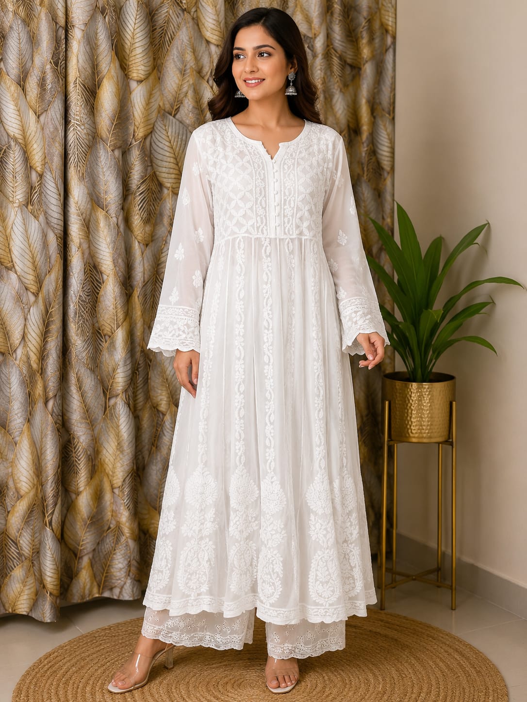Chikankari Viscous Anarkali Stitched With White Embroidery