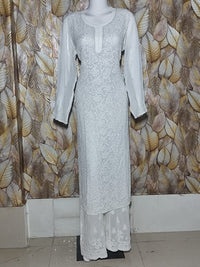 Chikankari Viscous Set White with Mukesh Work