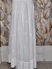 Chikankari Skirts With Ghass patti - White