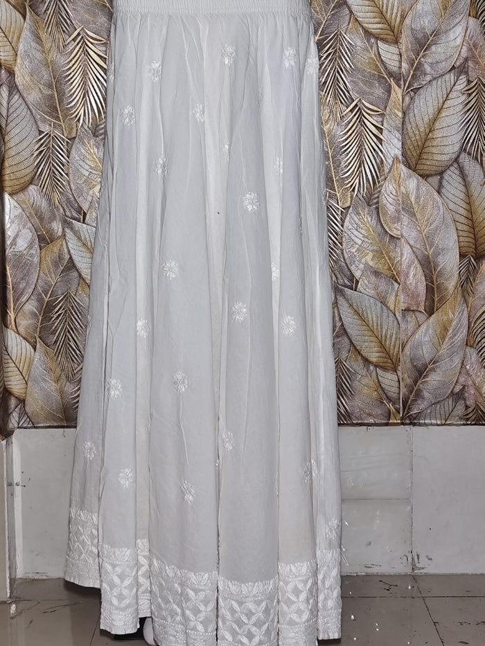 Chikankari Skirts With Ghass patti - White