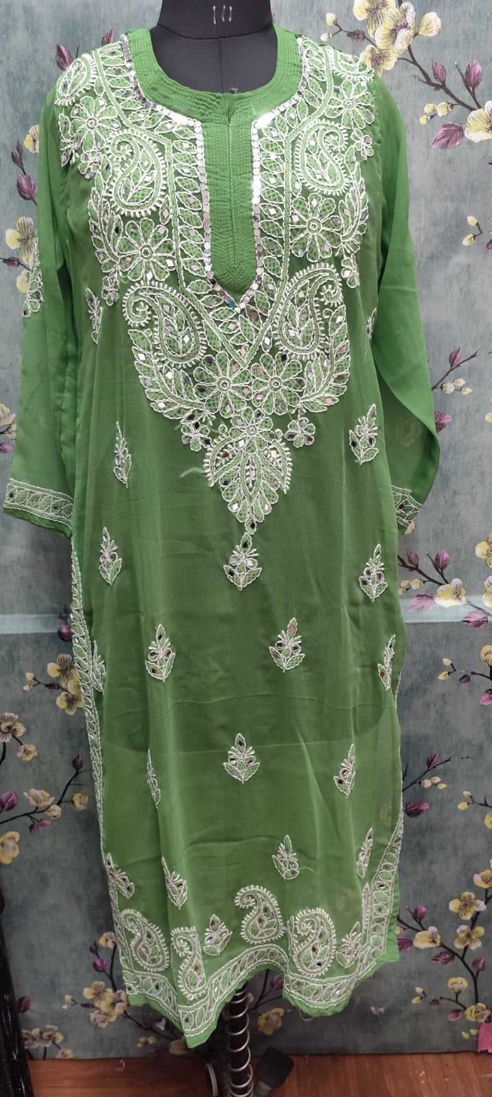 Georgette Chikankari Dupatta | Gala Booti & Daman Embroidery | Lucknowi Craft