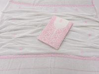 White Mul Chanderi Suit Piece with Baby Pink Chikankar
