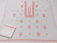 White Mul Chanderi Suit Piece with Coral Pink Chikankari
