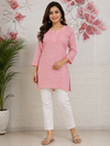 Modal Satin Charming Light Pink Chikankari Short Kurti