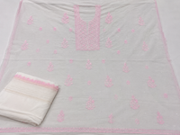White Mul Chanderi Suit Piece with Baby Pink Chikankar